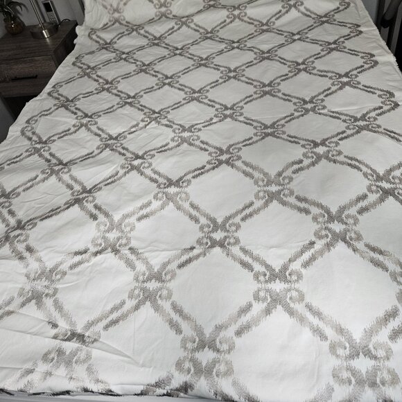 Geometric Upholstery Fabric 59"W By The Yard White Gray Lattice Embroidery Drape - Picture 2 of 8